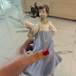 Lladro Girl with Bird Figurine - Blue and White